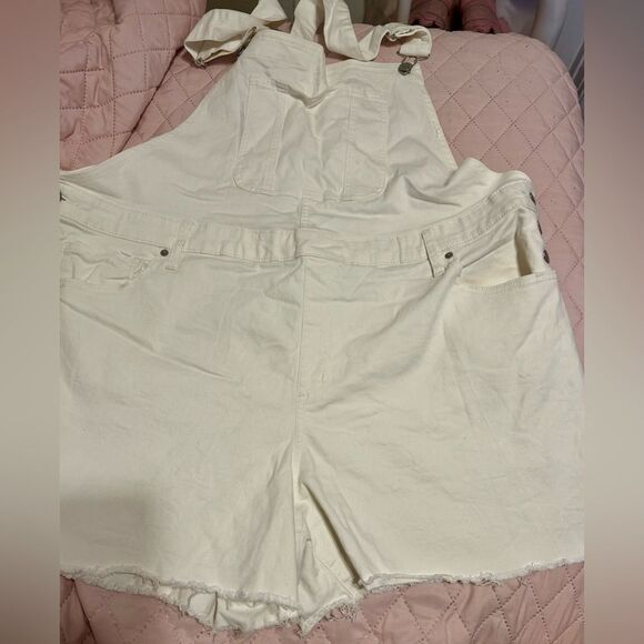 Source Unknown White Denim Overalls Relaxed Fit - Picture 12 of 16